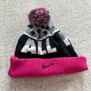 Nike Pink Black Multicolor All Heart Pom Pomp Beanie Winter Hat YOUTH One Size